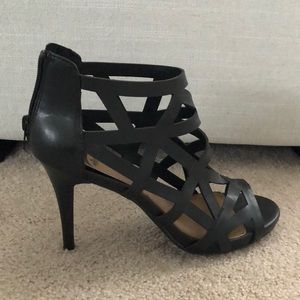 Black Fergalicious Cage Sandal Stilettos